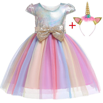 Mädchen Silber Einhorn Kleid