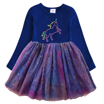 Marineblaues Einhornkleid für Mädchen