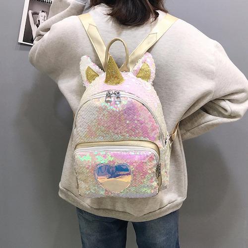 Weißer Einhorn Pailletten-Rucksack