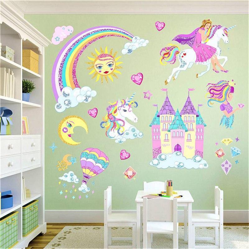 Aufkleber Schloss Einhorn Mädchen Wandaufkleber