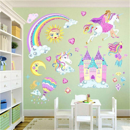 Aufkleber Schloss Einhorn Mädchen Wandaufkleber