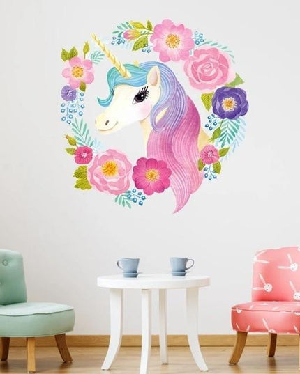Einhorn Wandtattoo Blumen
