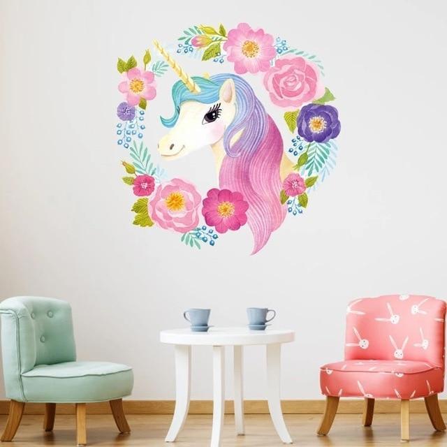 Einhorn Wandtattoo Blumen