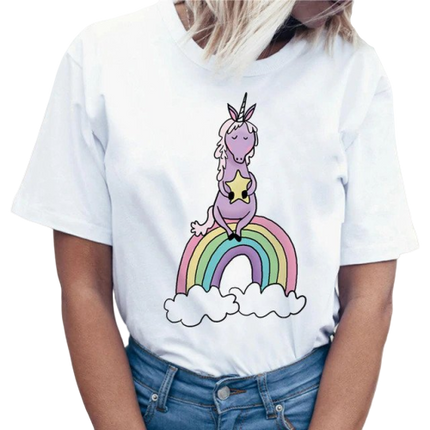 T-shirt Frau Einhorn Regenbogen