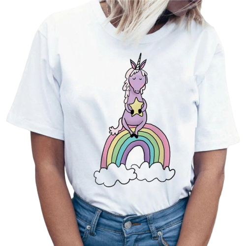 T-shirt Frau Einhorn Regenbogen