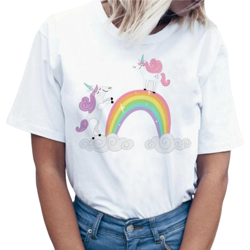 Damen Einhorn Kawaii Regenbogen T-shirt