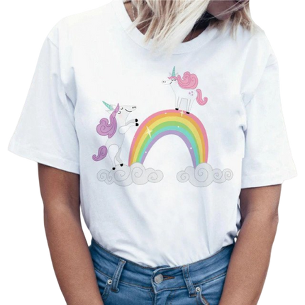 Damen Einhorn Kawaii Regenbogen T-shirt